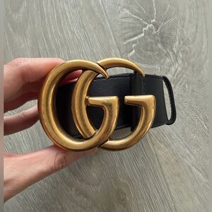 Gucci Black Leather Belt with Gold GG Emblem
